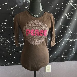 Brown Lucky Brand Peace 1/2 Sleeve Thermal